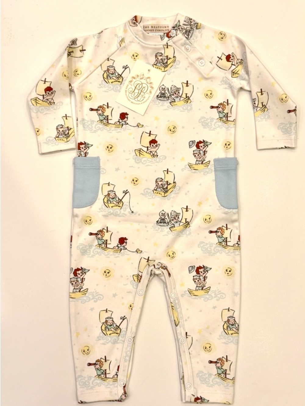 NWT Beaufort Bonnet Company Pima Cotton Sailboat Romper 3-6M